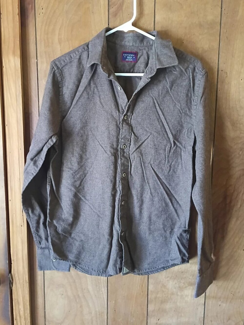 UNTUCKit Brown Button Front Shirt Mens Medium Slim Fit Cotton Long Sleeve